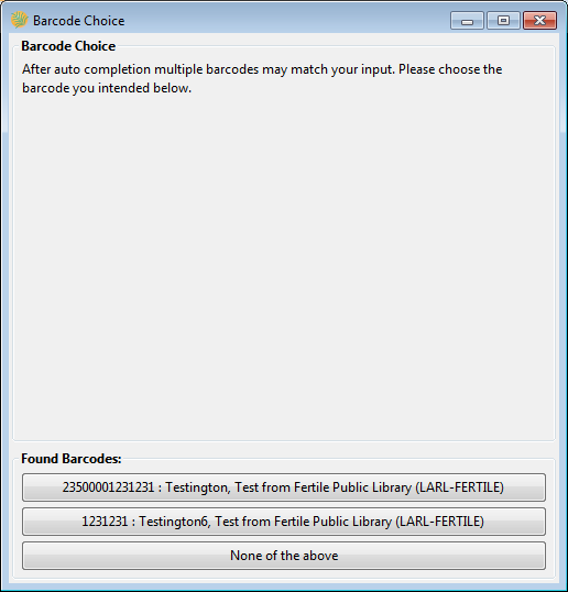 Barcode Completion Multiple Matches