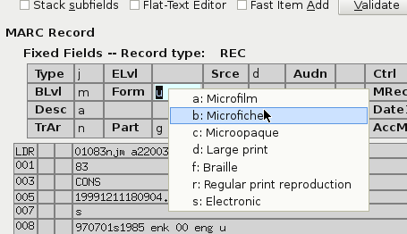 Right-clicking the BLvl field