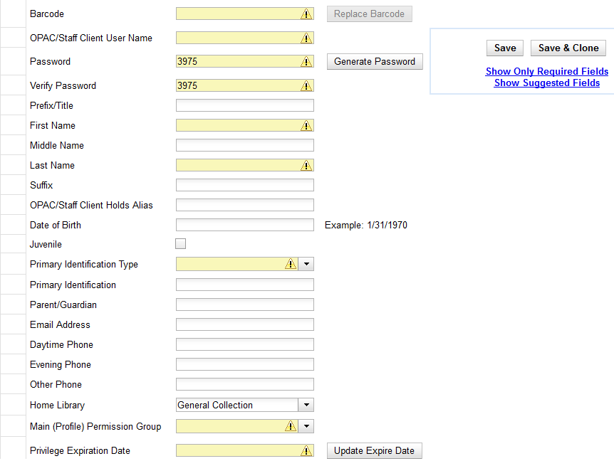 Patron registration form