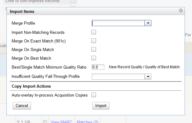 Batch Importing MARC Records Popup