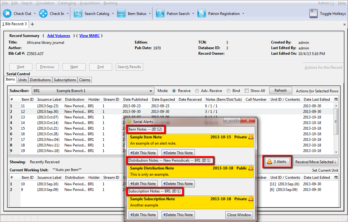 Alert Notes in Receiving Interface