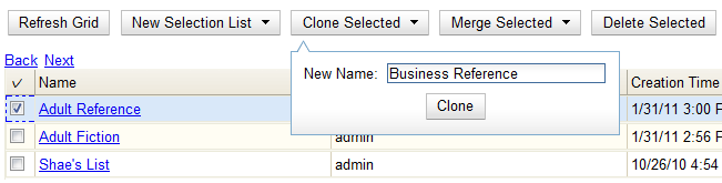 clone selection list