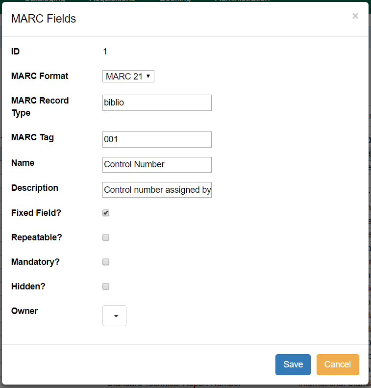 Detail view of MARC Tag Tables