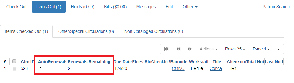 Autorenewals Remaining in Patron Items Out