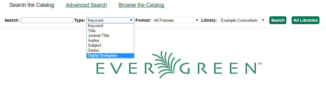 Digital Bookplates Search Field Location in Basic Search