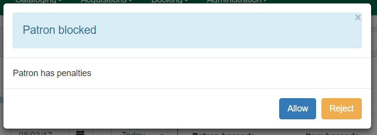 Patron blocked modal